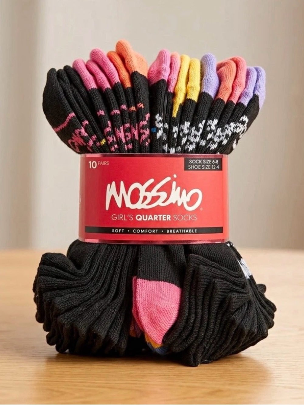 Mossimo Supply Co. Girls' Black Quarter Socks - Multi Color Accents (10 Pack)
